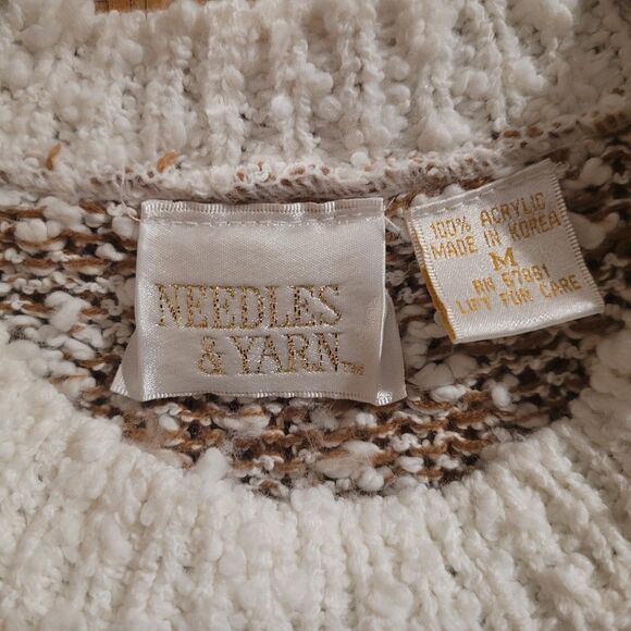 needle & yarn Cream Brown Mauve Burgundy Marled Cottage knitted sweater flower M - Picture 7 of 7